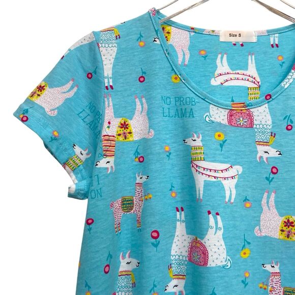 Blue Lama Print Cotton Blend Short Sleeve Nightgown Women's Size S NWOT - Picture 2 of 7